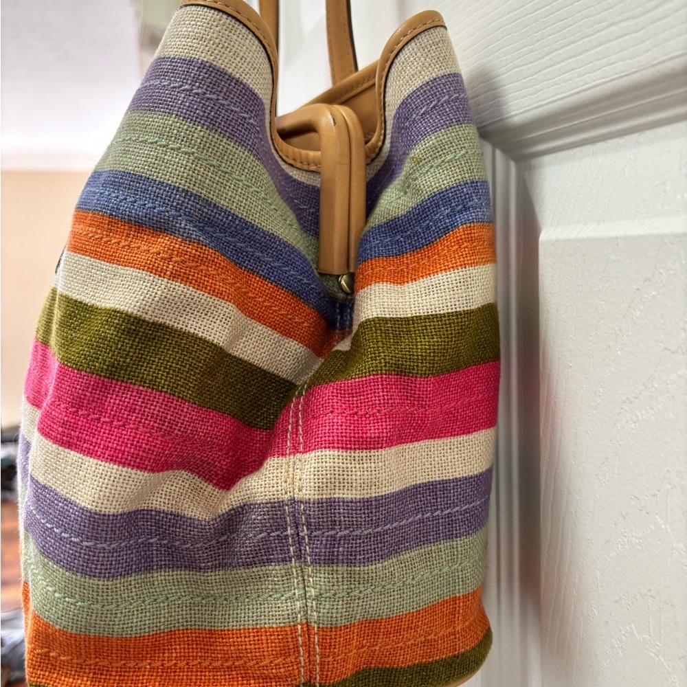 Coach M0871-13487 Hamptons 10th Anniv Limited Ed Heritage Stripe Kiss Lock EUC - Picture 3 of 14
